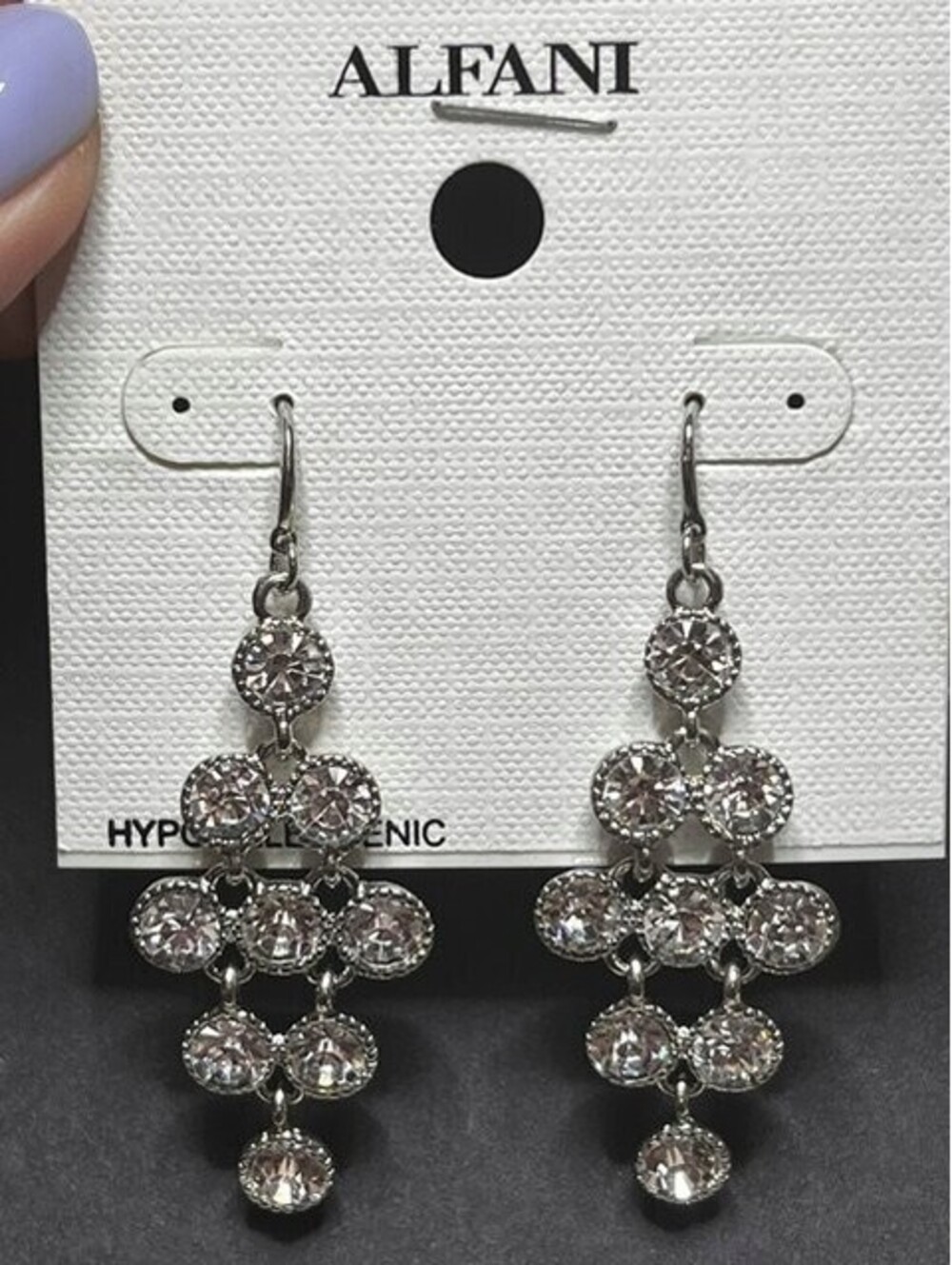 B6804 ALFANI Chandelier Dangle Earrings Approx 2" Silver Tone Clear Rhinestone